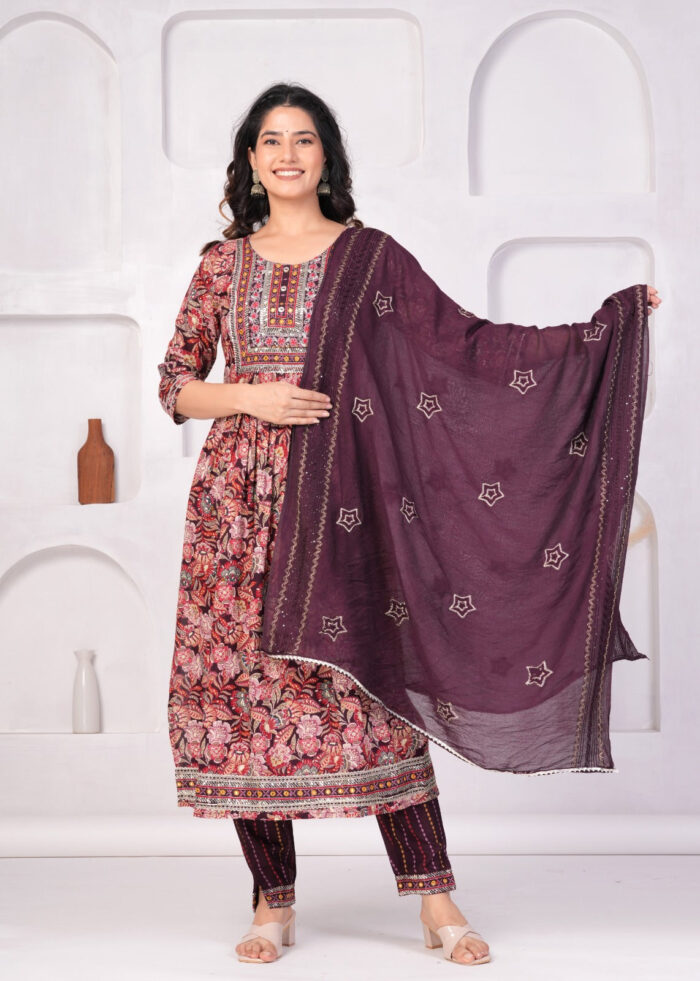 Kurti Craft Women's Rayon Gold Printed Kurta Sharara with Chiffon Dupatta Set - Image 2