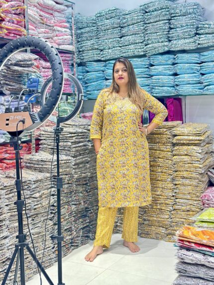 2 piece Yellow kalamkari