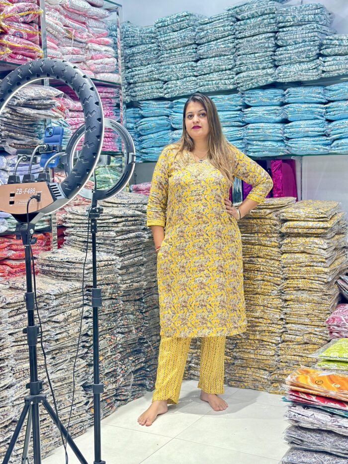 2 piece Yellow kalamkari - Image 1
